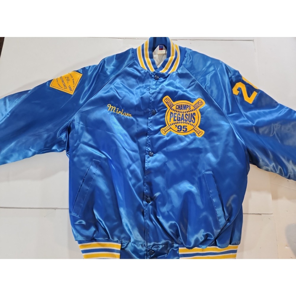 Vtg WestArk NY Womens Sports League Pegasus Champs 95 Satin Varsity Jacket M
